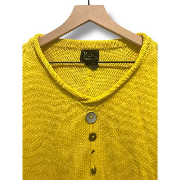 Pure Handknit Yellow Cotton Button Detail Sweater L/XL Hand Knit Canada Thailand - Picture 4 of 14
